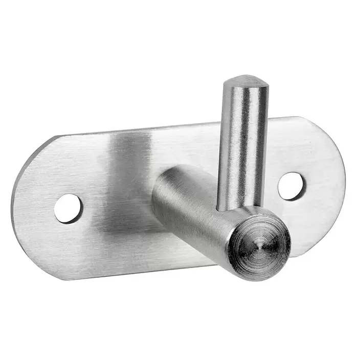 Walteco Garderobenhaken - L x B x H: 40 x 60 x 39 mm, Anzahl Haken: 1 Stk., Metall-Optik - Gebürsteter Edelstahl-Wandhaken mit ovaler Basis und zwei Schraubenlöchern.