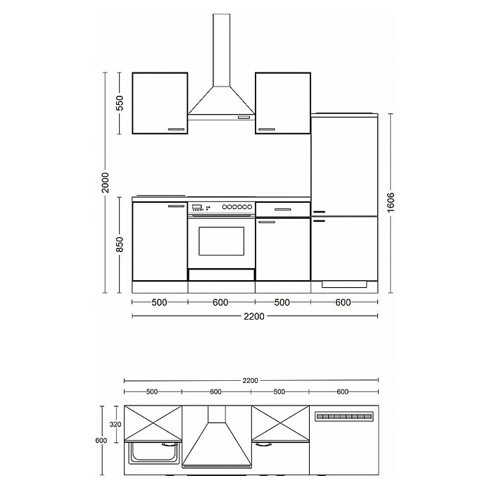 Flex-Well Wito Küchenzeile Typ 1 (Breite: 220 cm, Höhe: 200 cm, Weiß, Mit Elektrogeräten) | BAUHAUS
