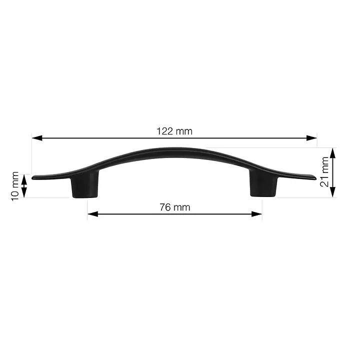 Walteco Möbelgriff Wausa - Lochabstand: 76 mm, Sonstige, Schwarz matt - Schwarzer gewölbter Griff mit 76mm Bohrabstand, 122mm Gesamtlänge und 21mm Höhe.