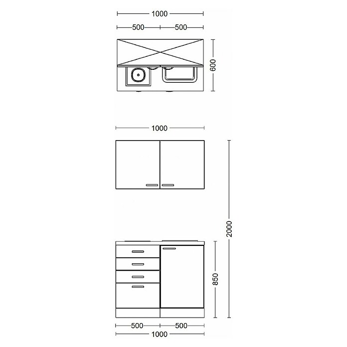 Flex-Well Lund Miniküche (Breite: 100 cm, Lichtgrau, Mit Elektrogeräten) | BAUHAUS