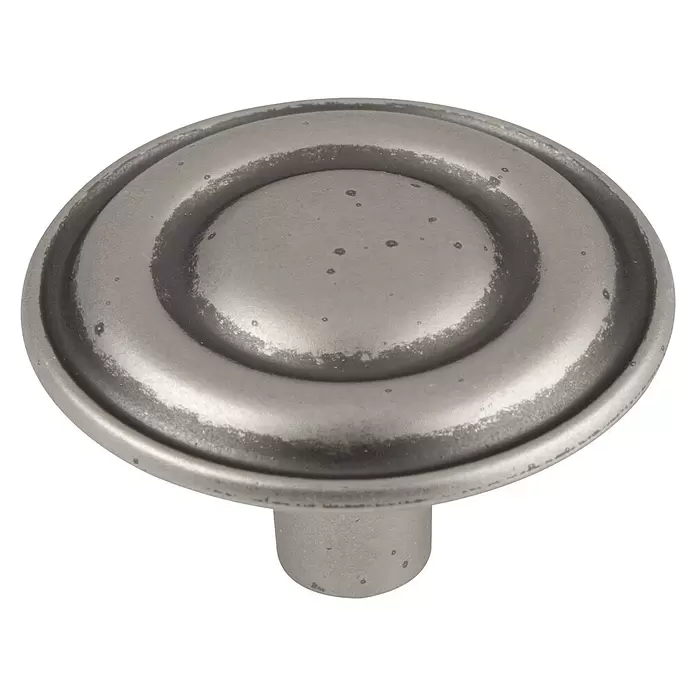 Walteco Möbelknopf Remi - Durchmesser: 33 mm, Sonstige, Nickel-Patina - Runder Möbelknauf in Antikzinn-Optik mit konzentrischem Reliefdesign.