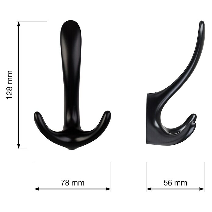 Walteco Garderobna kuka Trillo  (D x Š x V: 128 x 78 x 56 mm, Crna) | BAUHAUS
