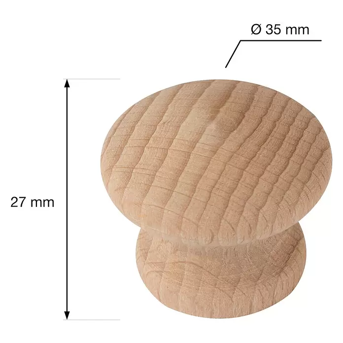 Walteco Möbelgriff Humberto - Typ Möbelgriff: Knopf, Ø x H: 35 x 27 mm, Holz, Buche Natur - Heller Holzmöbelknauf mit natürlicher Holzmaserung.