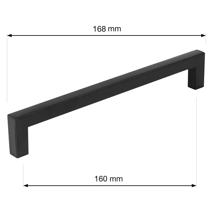 Walteco Möbelgriff Prisma - Lochabstand: 160 mm, Aluminium, Schwarz matt - Schwarzer, quadratischer Möbelgriff, 160mm Lochabstand, 168mm Gesamtlänge.