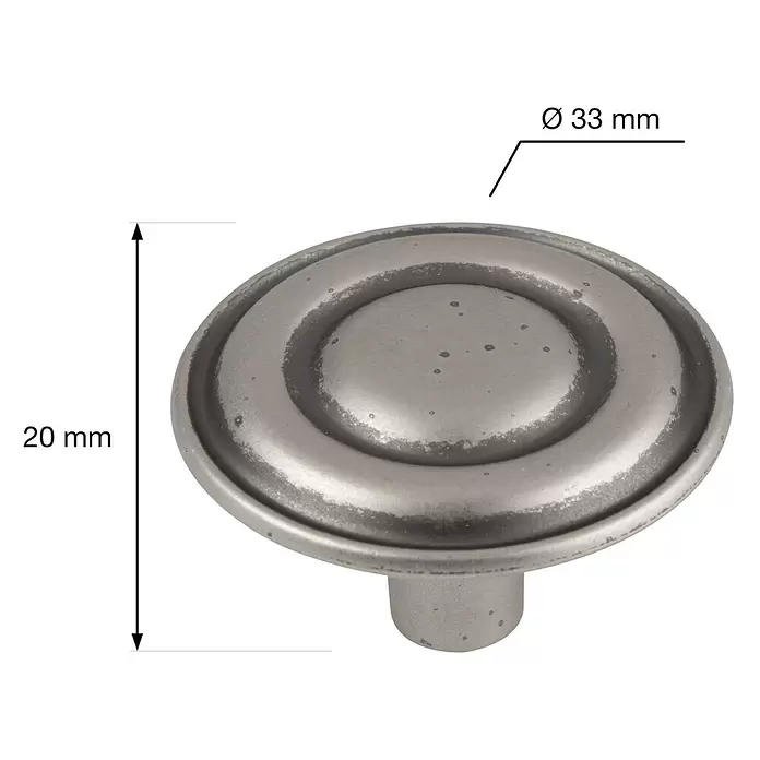 Walteco Möbelknopf Remi - Durchmesser: 33 mm, Sonstige, Nickel-Patina - Runder Möbelknauf in Altsilberoptik mit abgestufter Form, 33mm Durchmesser, 20mm Höhe.