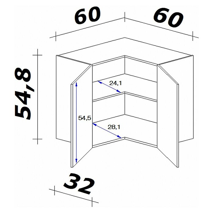 Flex-Well Tiago Eck-Hängeschrank (B x T x H: 60 x 32 x 54,8 cm, Basaltgrau matt) | BAUHAUS