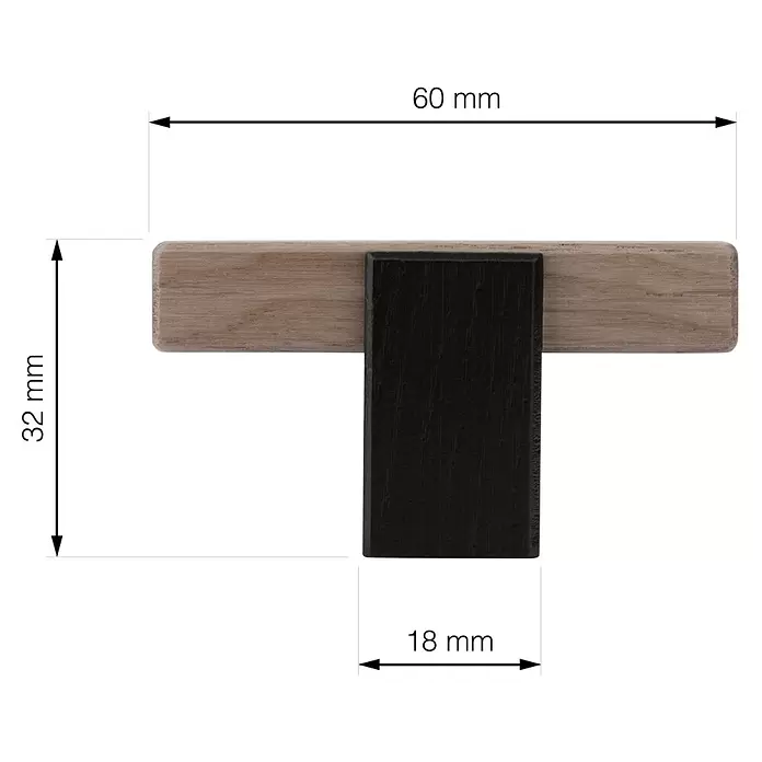 Walteco Möbelknopf Lorca - B x H: 60 x 32 mm, Holz, Holz-Optik - Zweifarbiger Holzmöbelgriff: helle Holzleiste horizontal, schwarzer Holzgriff vertikal.
