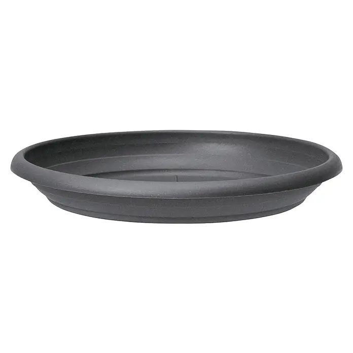 Scheurich Blumentopf-Untersetzer Oliver - Außenmaß (Ø x H): 63 x 9 cm, Kunststoff, Metallic Grey - Ein grauer Pflanztopfuntersetzer aus Kunststoff, der das Überlaufen von Wasser verhindert und für Ordnung sorgt.