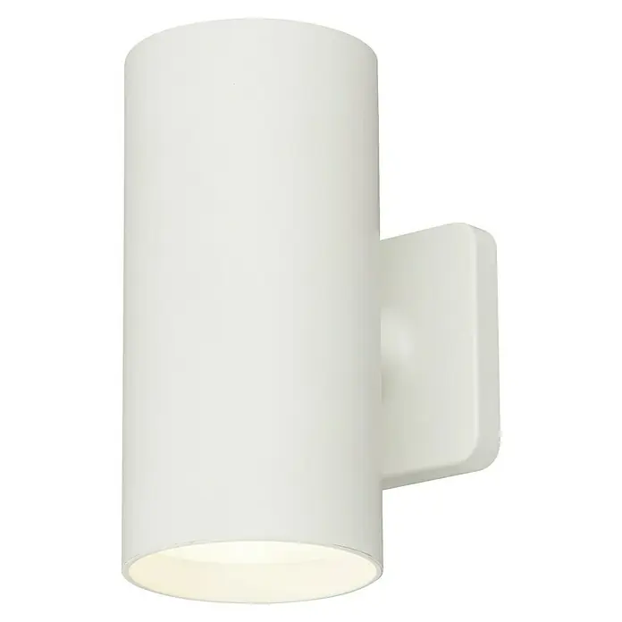 Starlux Akku-Wandleuchte Avio - 2,6 W, 7,1 x 5,3 x 11 cm, IP44, Matt Weiß - Nahaufnahme einer weißen zylindrischen Wandleuchte. Das minimalistische Design eignet sich gut für moderne Innen- und Außenbereiche.