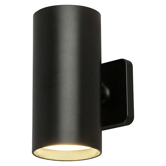 Starlux Akku-Wandleuchte Avio - 2,6 W, 7,1 x 5,3 x 11 cm, IP44, Schwarz - Schwarze zylindrische Wandleuchte für den Außenbereich. Die Leuchte strahlt warmes Licht aus.