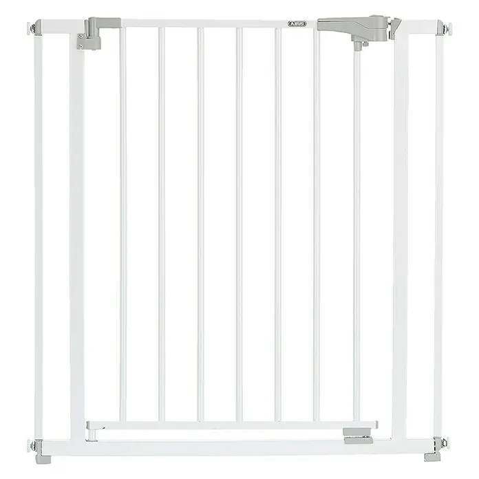Abus Sicherheitsgitter Finn - Verstellbar: 73 cm - 81,5 cm - Ein weißes ABUS Türschutzgitter, ideal zur Sicherung von Treppen und Durchgängen, um Kinder vor Gefahren zu schützen.