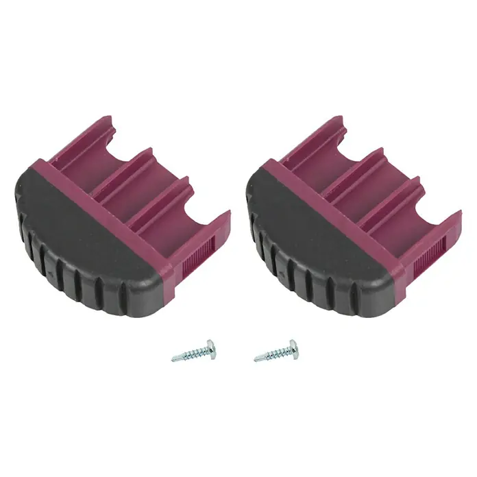Krause Corda Fußkappen - Passend für: Holmgröße 61,5 x 20 mm, 1 Stk. - Zwei lila Werkstückhalter mit Schrauben, die für zusätzliche Stabilität und Komfort sorgen. Perfekt für Heimwerker und Profis.