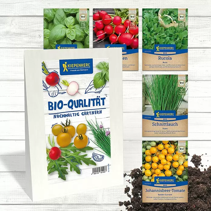 Kiepenkerl Saatgut Bundle Nachhaltiges Gärtnern - Mischung - Sammlung von KIEPENKERL Bio-Saatgutpackungen für Gemüse und Kräuter.