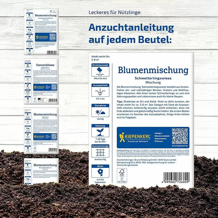 Kiepenkerl Saatgut Bundle Leckeres für Nützlinge - Mischung, 6 Stk. - Samenpackung für eine Schmetterlingswiese von Kiepenkerl mit Pflanzanleitung.
