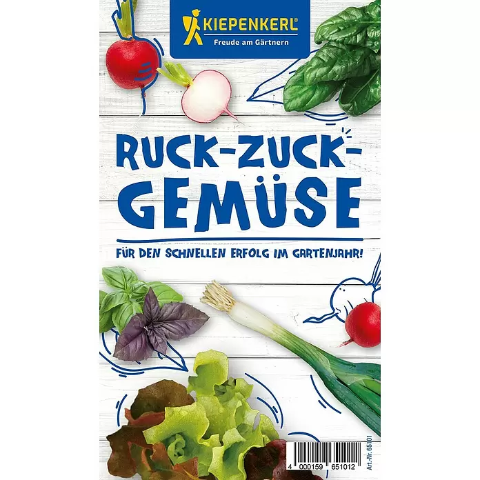 Kiepenkerl Saatgut Bundle Ruck-Zuck-Gemüse - Mischung, 6 Stk. - KIEPENKERL RUCK-ZUCK-GEMÜSE Saatgutpackung mit Radieschen, Spinat, Basilikum, Frühlingszwiebel und Salat für schnellen Gartenerfolg.