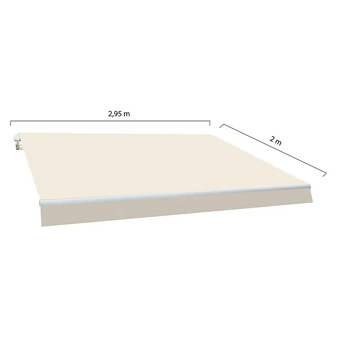 SmartSun Toldo de brazos extensibles Original Kit Poliéster - Crudo, Ancho: 2,95 m, Caída: 2 m - Imagen de un toldo beige con dimensiones de 2,95 m y 2 m, que ofrece protección contra el sol y los rayos UV.