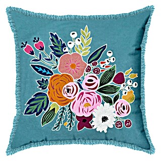 Kissen Rose (Türkis, 45 x 45 cm, 100 % Baumwolle)