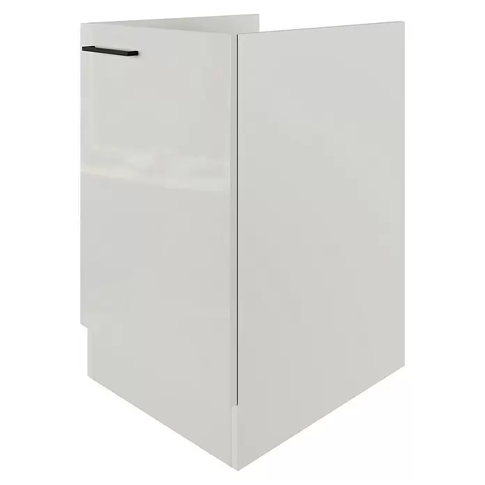 Flex-Well Lund Spülenunterschrank - B x T x H: 50 x 57 x 82 cm, Lichtgrau - Moderner weißer Hochglanz-Küchenunterschrank mit schlankem schwarzen Stangengriff.