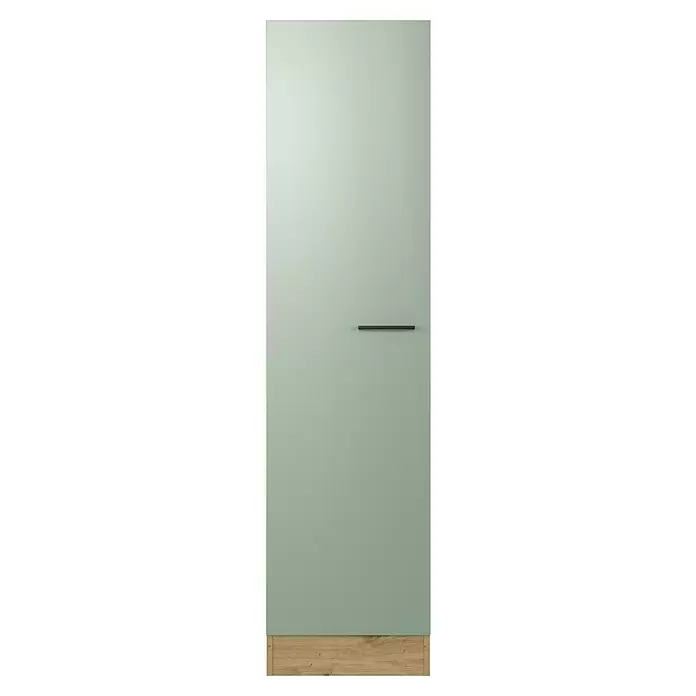Flex-Well Cara Geschirrschrank - B x T x H: 50 x 57 x 200 cm, Grün - Hellgrün-graue Schranktür mit dunkelgrauem Griff und Sockel in Naturholzoptik.