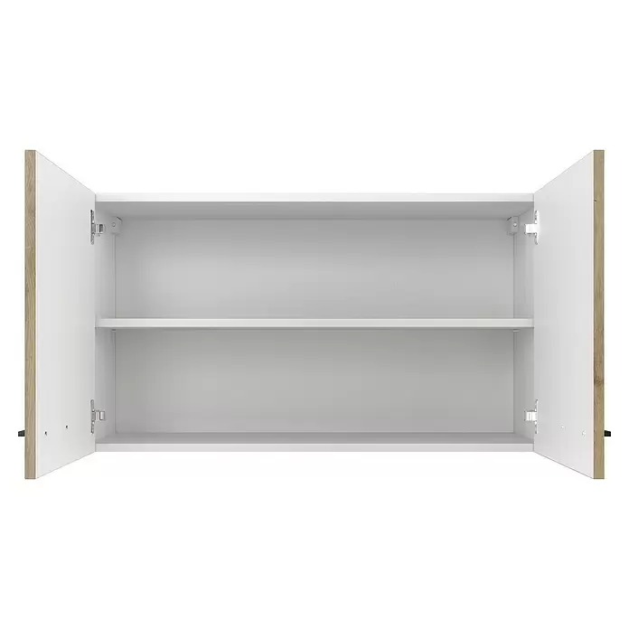 Flex-Well Cara Küchen-Hängeschrank - B x T x H: 100 x 32 x 54,8 cm, Eiche - Offener weißer Hängeschrank mit Holzrand und einem internen Regal.