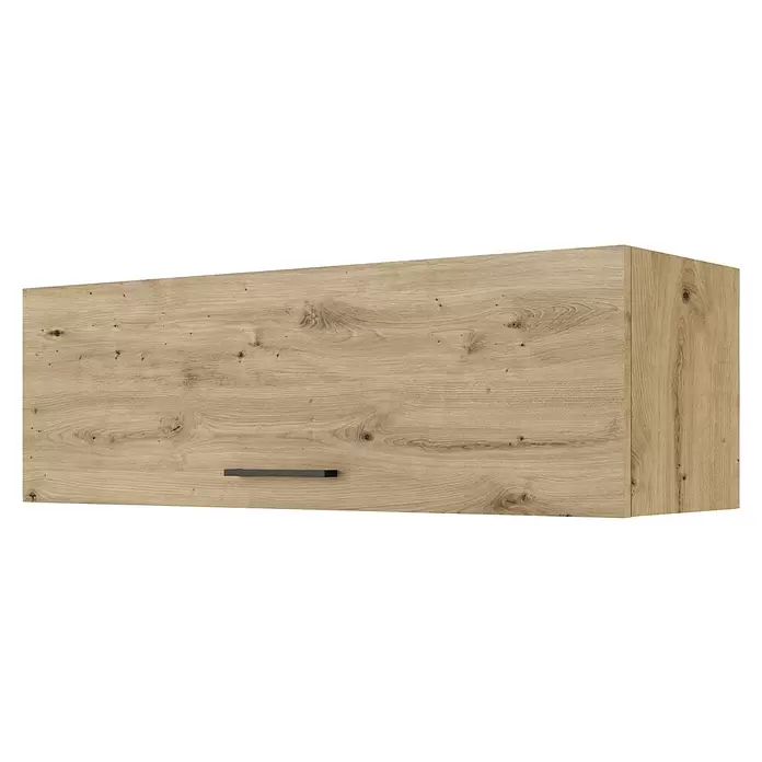 Flex-Well Cara Küchen-Hängeschrank - B x T x H: 100 x 32 x 32 cm, Eiche - Heller brauner Wandschrank aus Holz mit ausgeprägter Maserung, dunklen Ästen und schwarzem Griff.