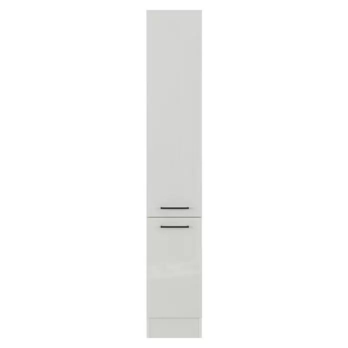 Flex-Well Lund Apotheker-Hochschrank - B x T x H: 30 x 57 x 200 cm, Lichtgrau - Weißer Schrank mit zwei schwarzen horizontalen Griffen.
