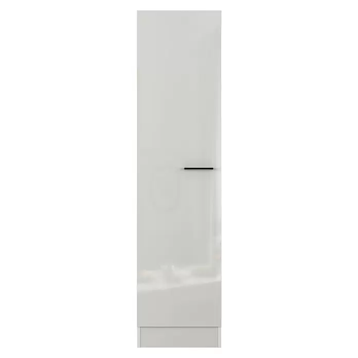Flex-Well Lund Geschirrschrank - B x T x H: 50 x 57 x 200 cm, Lichtgrau - Hellgraue Schranktür mit schwarzem, horizontalem Griff.