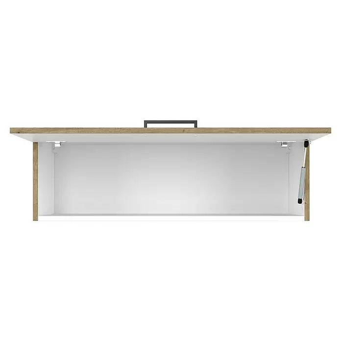 Flex-Well Cara Küchen-Hängeschrank - B x T x H: 100 x 32 x 32 cm, Eiche - Offener Hängeschrank mit hellem Holzrahmen und weißem Innenraum. Nach oben öffnende Tür mit Gasfedern und integriertem Griff.