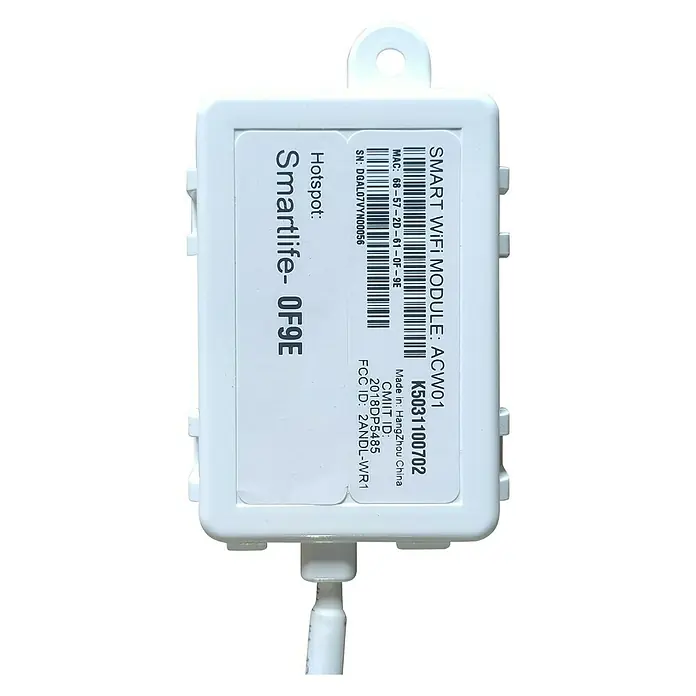 HTW Módulo USB WiFi para IX80 y Vela de 9K y 12K - IX80 y Vela de 9K y 12K, Blanco - Primer plano de un módulo Smart WiFi ACW01 de Smartlife- OF9E, que permite la conectividad y el control inteligente.