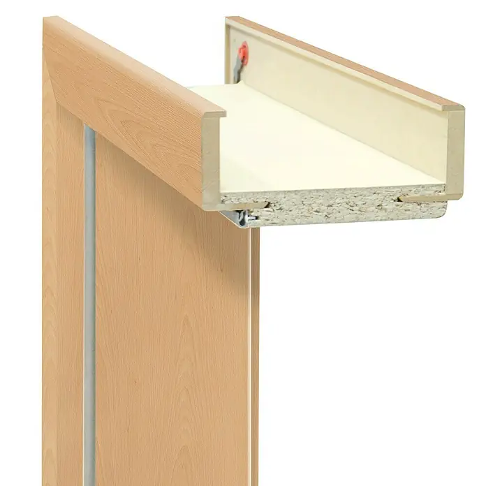Classen PL Türzarge - 735 x 1.985 mm, Wandstärke: 200 mm, DIN Anschlag: Links, Buche - Detailaufnahme eines Holzschubladensystems mit hellen Holztönen, das die Konstruktion und Funktionalität hervorhebt.