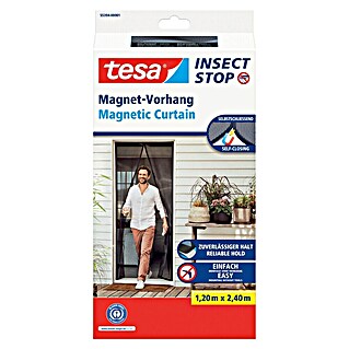 Tesa Insect Stop Insektenschutzvorhang selbstschließender Magnetvorhang (B x H: 120 x 240 cm, Montage Insektengitter: Kleben, Anthrazit)