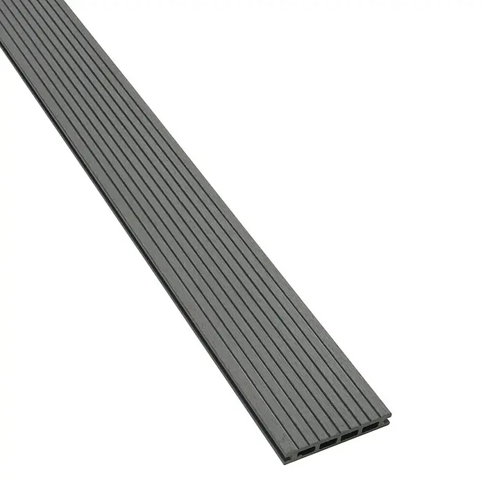 Tablón para terraza WPC Techwood - 300 x 13,5 x 2,1 cm, Gris oscuro - Tabla de terraza gris compuesta con superficie ranurada. Perfecta para uso en exteriores, duradera y de bajo mantenimiento.