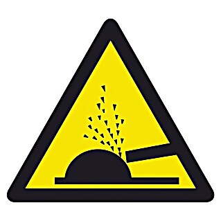 Cartel (Amarillo/Negro, Peligro por proyección de partículas, 10,5 x 10,5 cm)