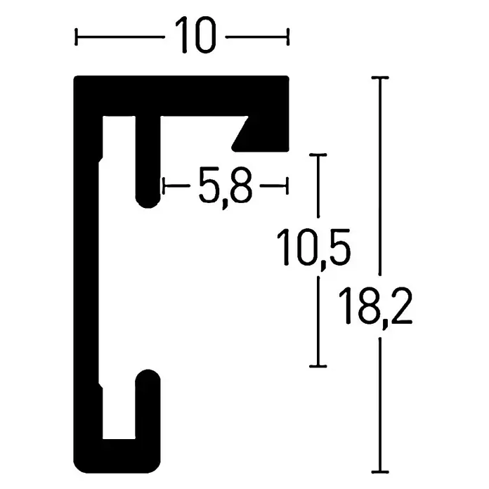 Nielsen Alurahmen C2 - 60 x 80 cm, Schwarz - Abbildung des Profils eines Aluminiumprofils mit Maßangaben zu Länge und Höhe. Sehr nützlich für Tischler und Handwerker.