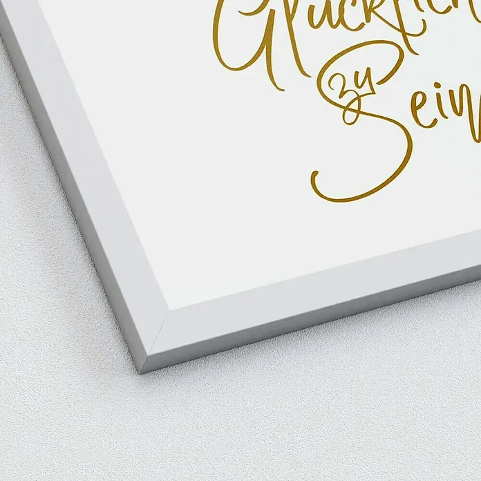 ProArt Bild - Glücklich sein, B x H: 33 x 33 cm - Detailaufnahme eines gerahmten Kunstdrucks mit goldenem Schriftzug, der Eleganz und moderne Dekoration vereint.