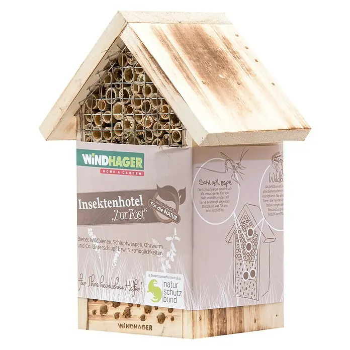 Windhager Insektenhotel Zur Post - 12 x 20 x 27 cm, Natur - Insektenhotel "Zur Post" von Windhager für Wildbienen, Schlupfwespen & Ohrwürmer. Bietet Unterschlupf und Nistmöglichkeiten im Garten.