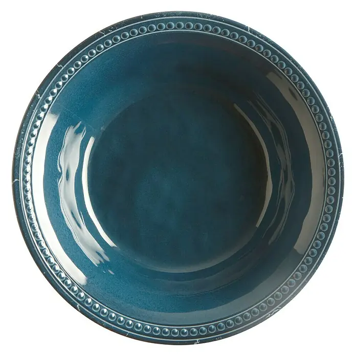 Marine Business Harmony Plato redondo Lagoon - 6 ud., Diámetro: 21 cm, Plástico, Azul - Primer plano de un cuenco azul con borde decorativo de cuentas, perfecto para una presentación elegante de alimentos.