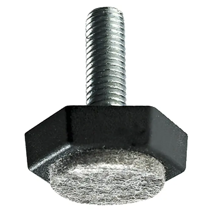 Hettich Regulierschrauben - M 8, Filzunterlage - Nahaufnahme eines Möbelfußes mit Gewinde und Filzgleiter, ideal zum Schutz von Böden und zur Reduzierung von Geräuschen.