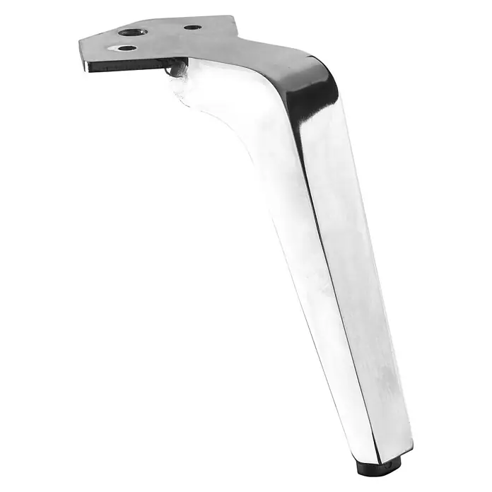 Hettich Möbelfuß Lanoia - L x B x H: 7 x 7,7 x 17 cm, Traglast: 50 kg, Stahl, Silber - Nahaufnahme eines einzelnen, verchromten Möbelfußes mit rechteckiger Montageplatte und einem leicht konischen Bein.
