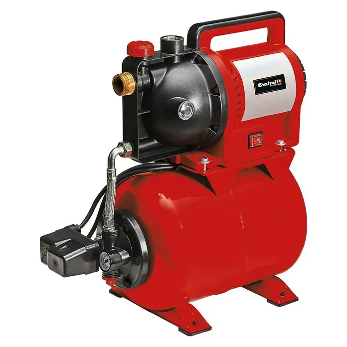 Einhell Hauswasserwerk GC-WW 1045 N - 1.050 W, Max. Fördermenge: 4.500 l/h, Max. Druck: 3 bar - Abbildung einer Hauswasseranlage, die zur automatischen Wasserversorgung im Haus und Garten verwendet wird.
