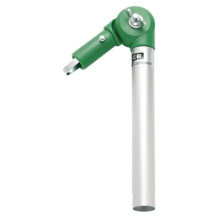 Unger Professional Winkelgelenk - Bis zu 180 ° fixierbar, Kunststoff/Metall - Das Bild zeigt einen verstellbaren Obstpflücker mit Aluminiumstiel und grünem Kopf, ideal für die Ernte von Obst in Ihrem Garten.