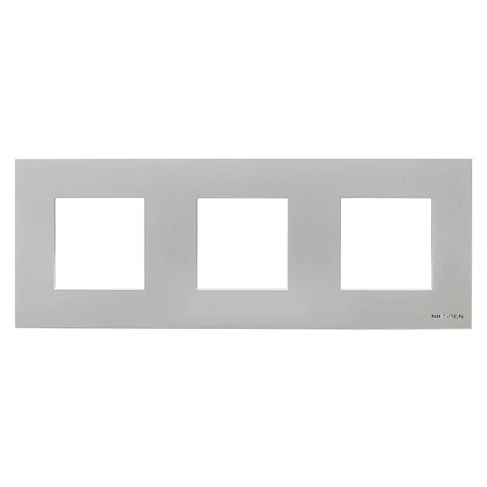 Niessen Zenit Marco - Plateado, Modelo de mecanismos: x 3, Plástico - Placa embellecedora NIESSEN de 3 módulos, gris claro texturizado con tres aberturas cuadradas.