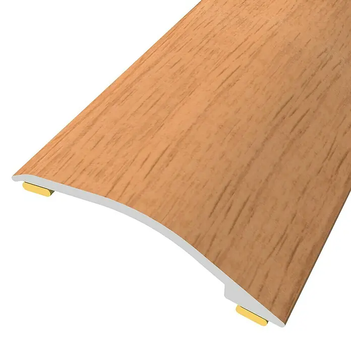 Baglinox Perfil de transición inclinado Roble - 93 - 90 cm x 38 mm, Pegado - Perfil de transición de suelo curvado efecto madera con elementos dorados inferiores.