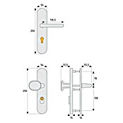 Abus Schutzbeschlag HLZS814 (Hauseingangstür, Aluminium, Türstärke: 52 - 72 mm, Drücker beidseitig, Form Schild: Abgerundet)