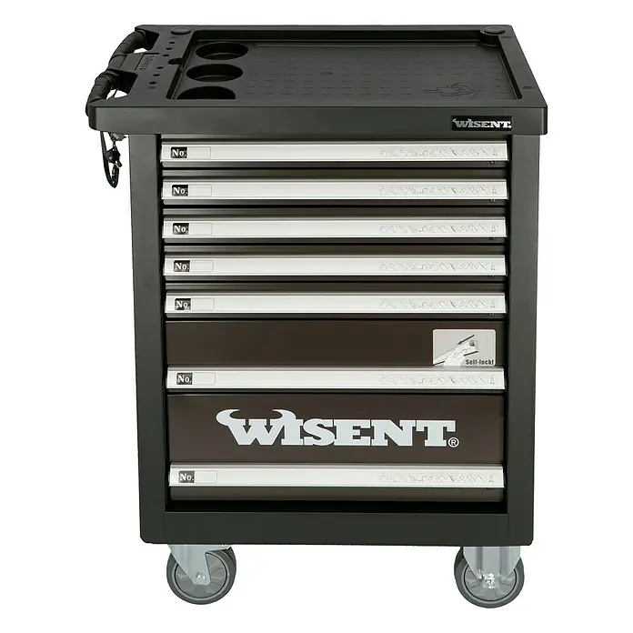 Wisent Werkstattwagen WW 5000 - L x B x H: 77,5 x 47 x 97,5 cm, Anzahl Schubladen: 7 Stk., 70 -tlg. - Aufnahme eines WISENT Werkzeugwagens mit mehreren Schubladen zur Werkzeugaufbewahrung mit praktischer Ablagefläche.