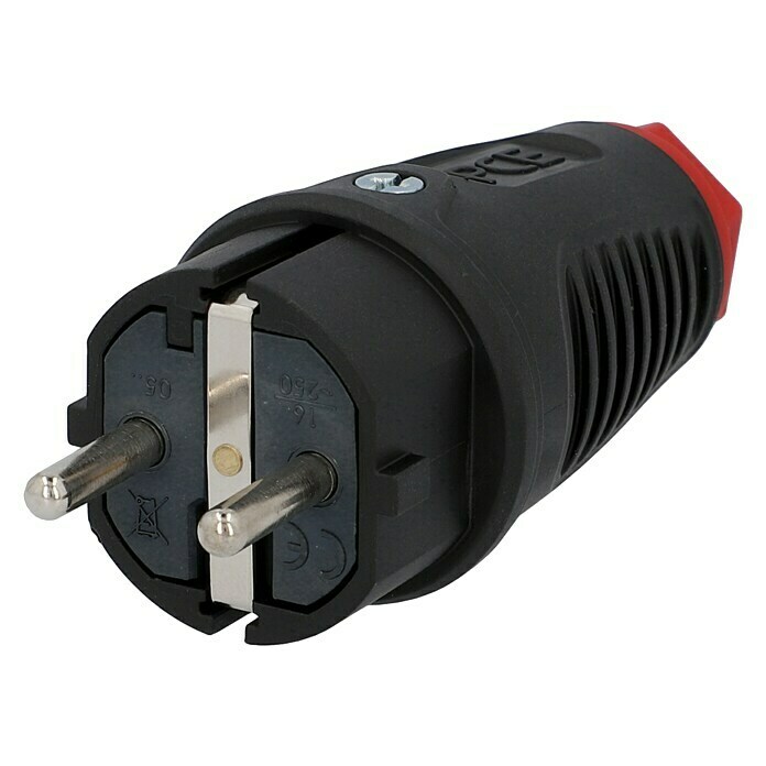 UniTEC Gummi-Schutzkontakt-Stecker250 V, 16 A, IP44, Schwarz, Kabelknickschutz Left Side View