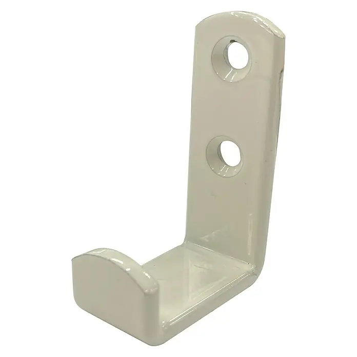 Vormann Gancho para pared - L x An x Al: 65 x 37 x 87 mm, Blanco - Un gancho de pared blanco con dos agujeros para montaje, ideal para colgar objetos. Diseño robusto que asegura una sujeción segura.