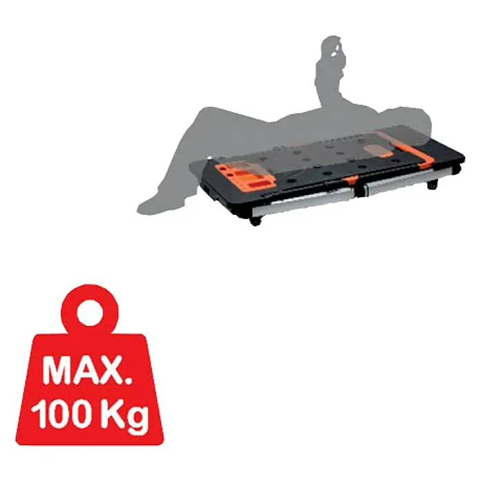 Banco de trabajo 7 en 1 - L x An: 55 x 108,5 cm, Altura de trabajo: 78 cm, Carga soportada: 100 kg - Ilustración de un banco de trabajo con una capacidad de carga máxima de 100 kg, adecuado para trabajar con piezas más pesadas.