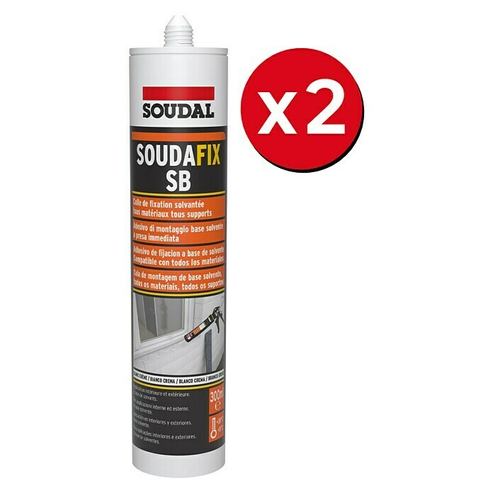 Soudal Adhesivo para montaje Soudafix SB Pack 2x1 (Blanco, Contenido: 2 x 300 ml)