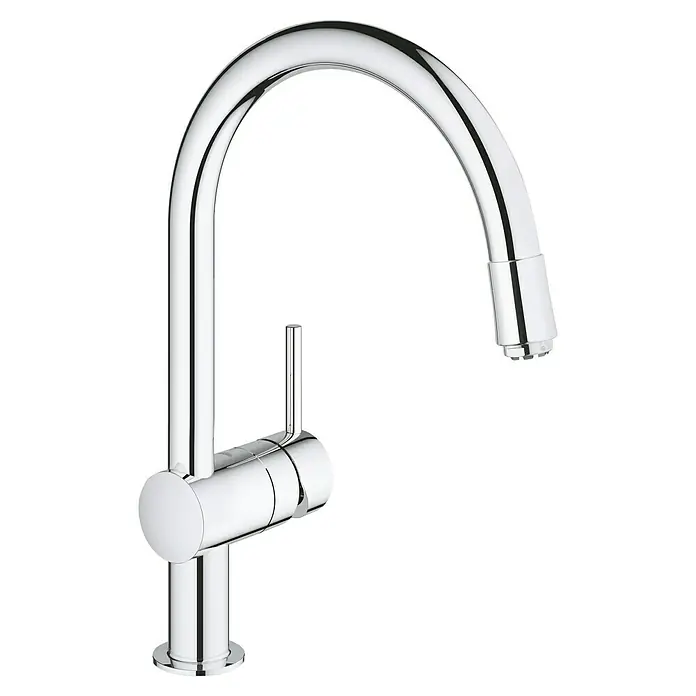 Grohe Spültischarmatur Minta - Niederdruck, Chrom, Glänzend, Beweglichkeit Auslauf: Ausziehbar - Glänzender Chrom-Küchenarmatur mit hohem Auslauf und schlankem Design, das moderne Eleganz in jede Küche bringt. Perfekt für stilvolle Küchen.